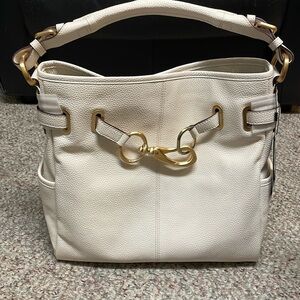 Donna Karan leather handbag with gold logo horsebit hardware - new